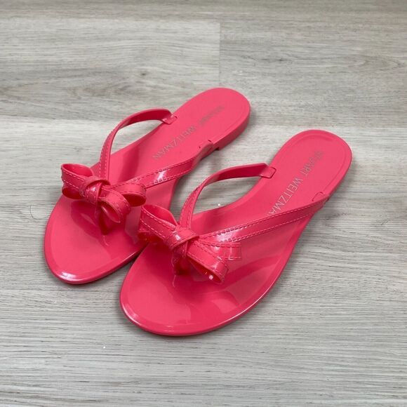 Stuart Weitzman Jelly Sandal Flip Flop Womens 6 Pink Bow - Picture 1 of 5
